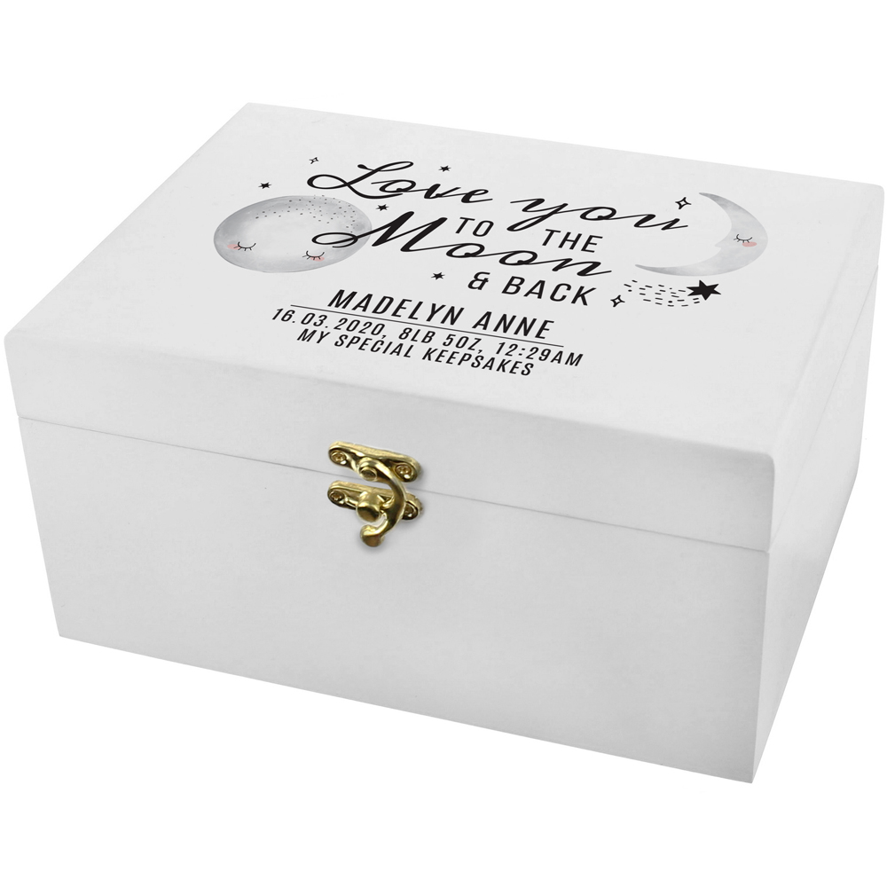 Personalised Memento Baby To The Moon and Back White Wooden Keepsake Box