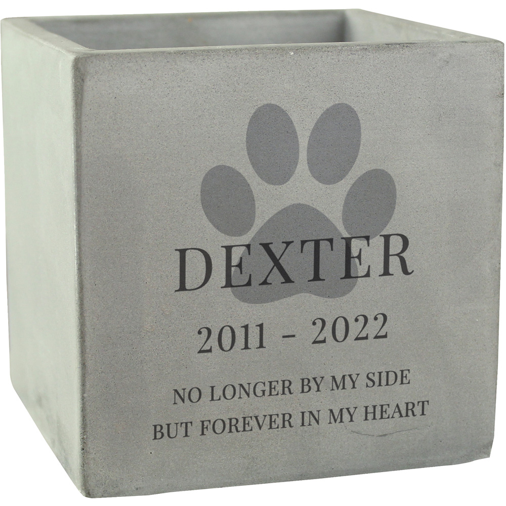 Personalised Memento Pet Memorial Plant Pot - Concrete Grey Small - Paw Print Design