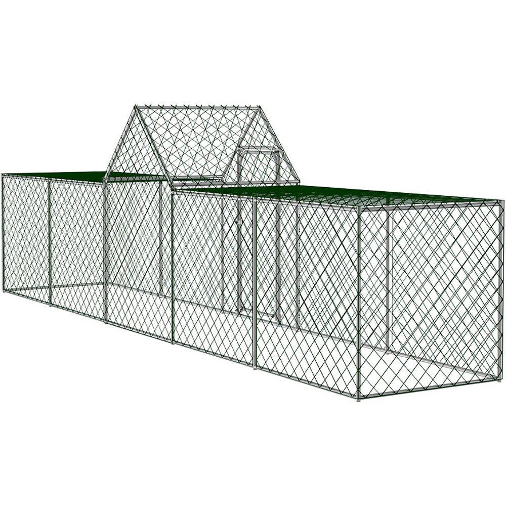 Living and Home Silver Metal Chicken Coop Run with Waterproof PE Tarpaulin