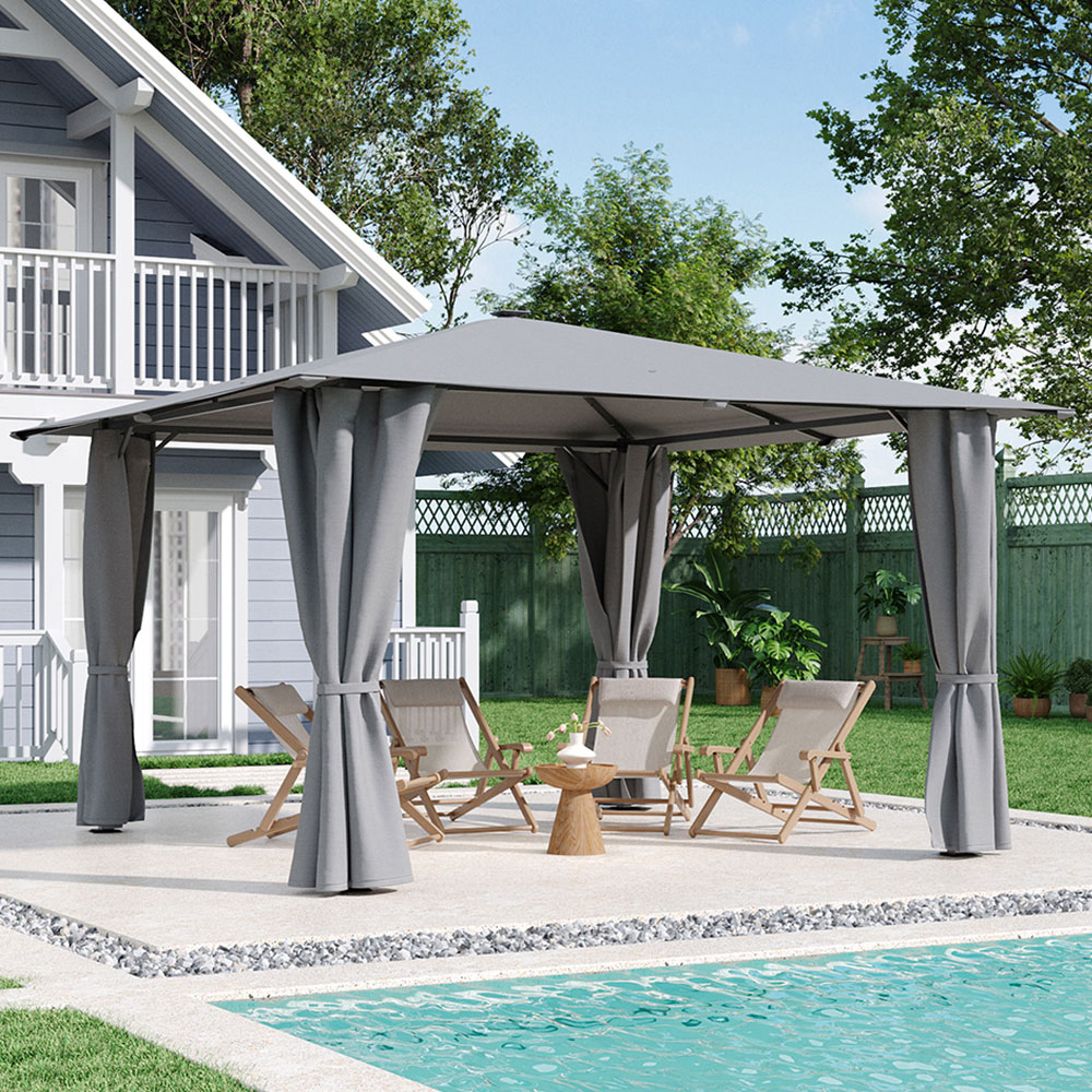Living and Home Light Grey Solar LED Metal Patio Gazebo 4 x 2.6m