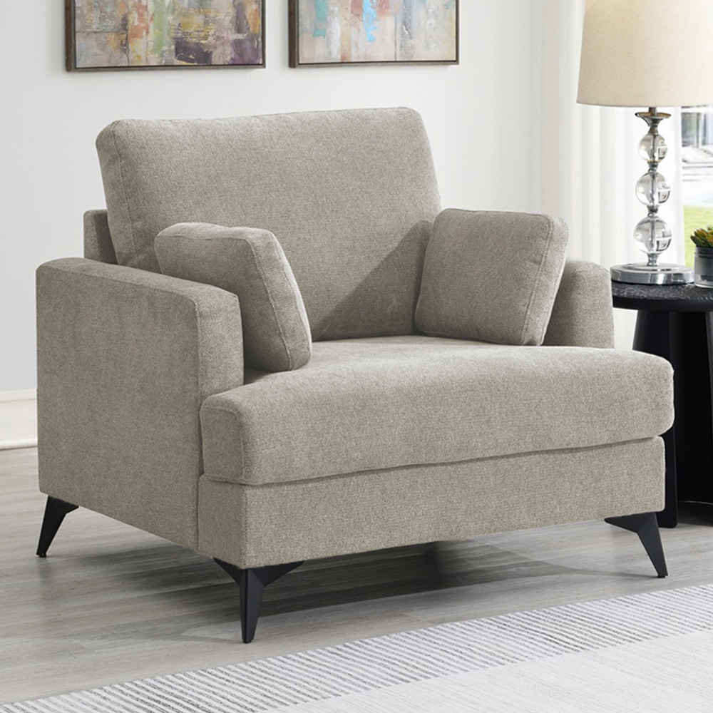 Manhattan Grey Oversized Armchair - Modern Light Grey Lounge Chair - Wood Frame - Soft Fabric