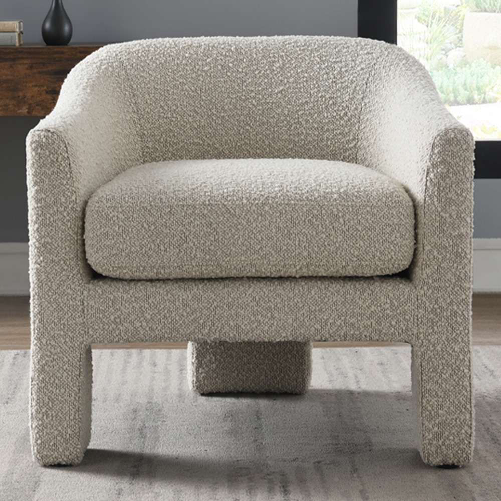 Bowery Cream Boucle Accent Chair - Tub Style Armchair with Curved Design