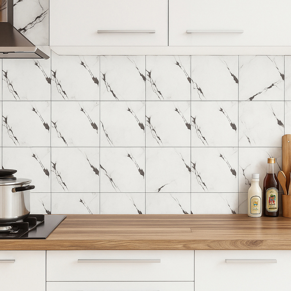 Living and Home Marble Patterned Calacatta White and Black PVC Self Adhesive Wall Sticker 10 Pack