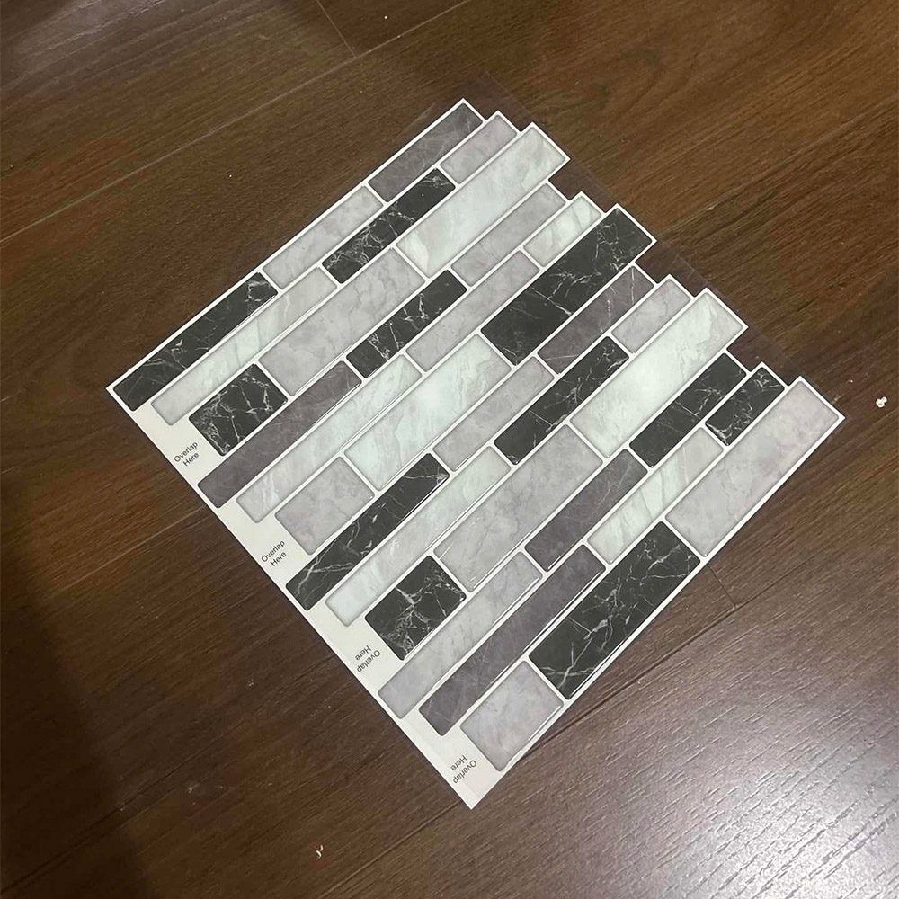 Living and Home Brick Effect Grey and Black Self Adhesive Wall Sticker 10 Pack