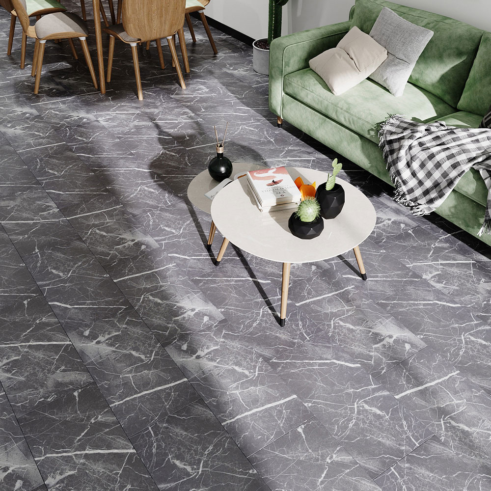 Living and Home Grey Marble Grey Rectangle PVC Flooring 16 Pack