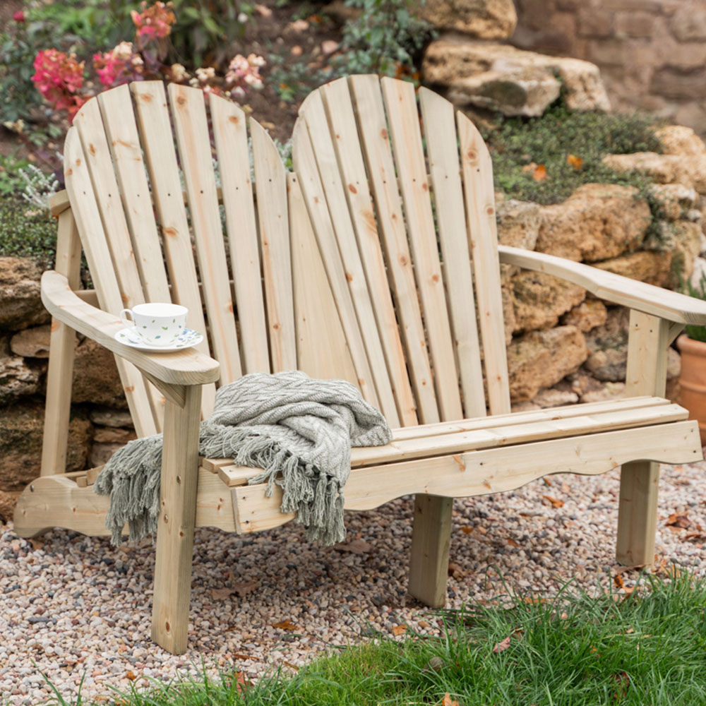 Outdoor Living 2 Seater Wooden Adirondack Relax Garden Bench
