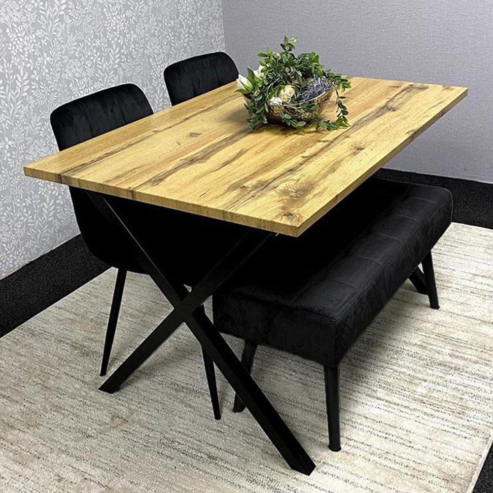 Kosy Koala 4 Seater Wood and Velvet Dining Bench Set Black and Grey