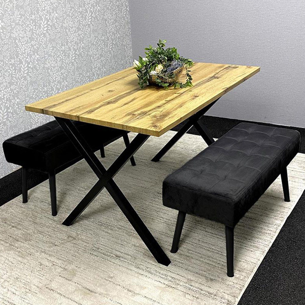 Kosy Koala 4 Seater Wood and Velvet Rectangular Dining Bench Set Black