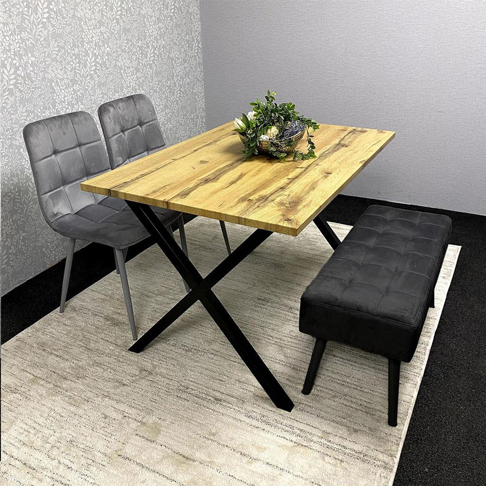 Kosy Koala 4 Seater Wood and Velvet Dining Bench Set Black and Grey