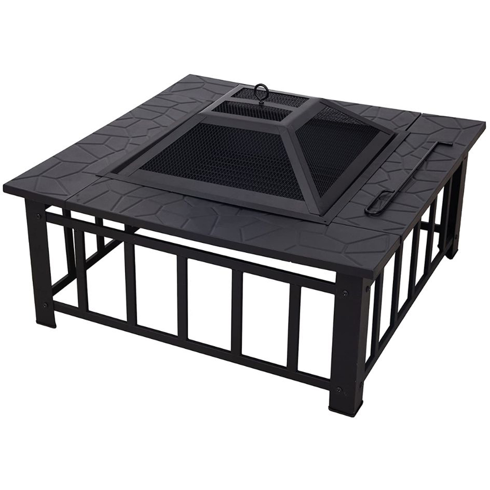 Alivio Hortus 3 in 1 Black Metal Square Outdoor Firepit with BBQ Grill Shelf