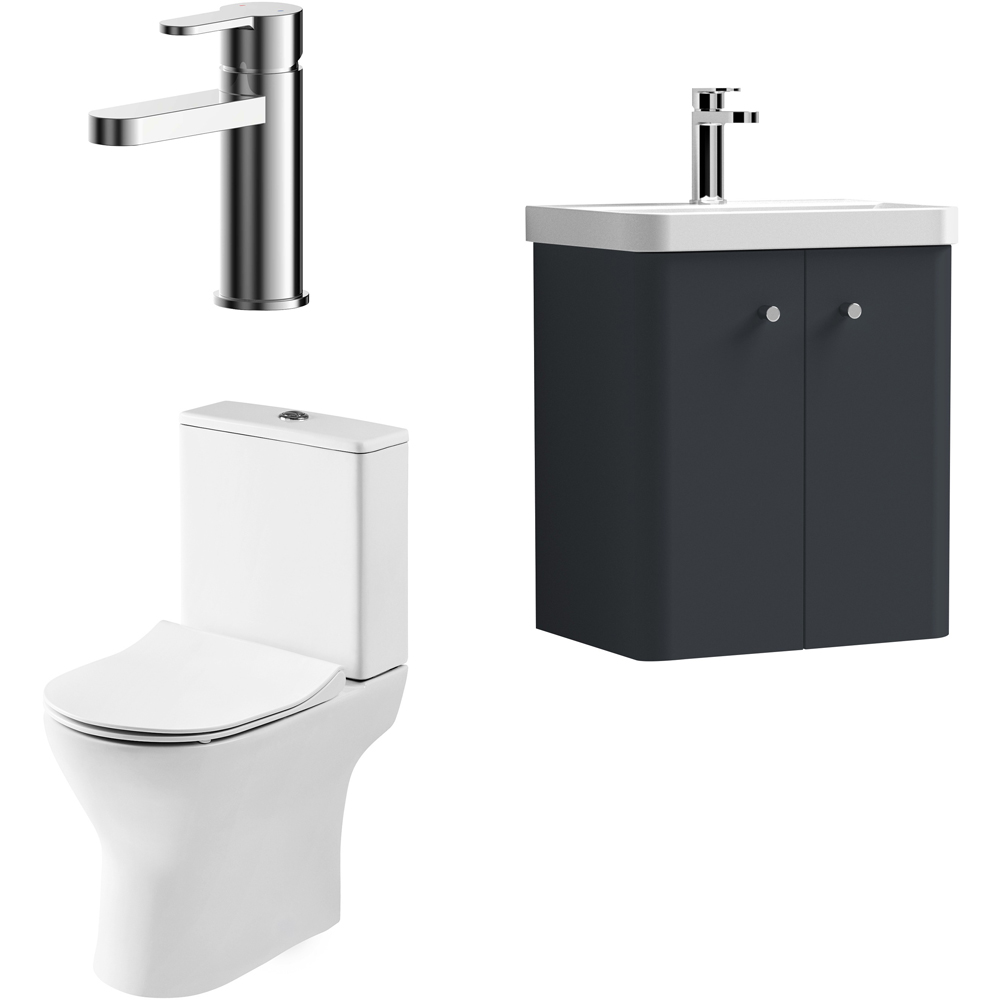 Nuie Grey Core 500Mm Soft Black Wall Hung Unit With Tap And Wc