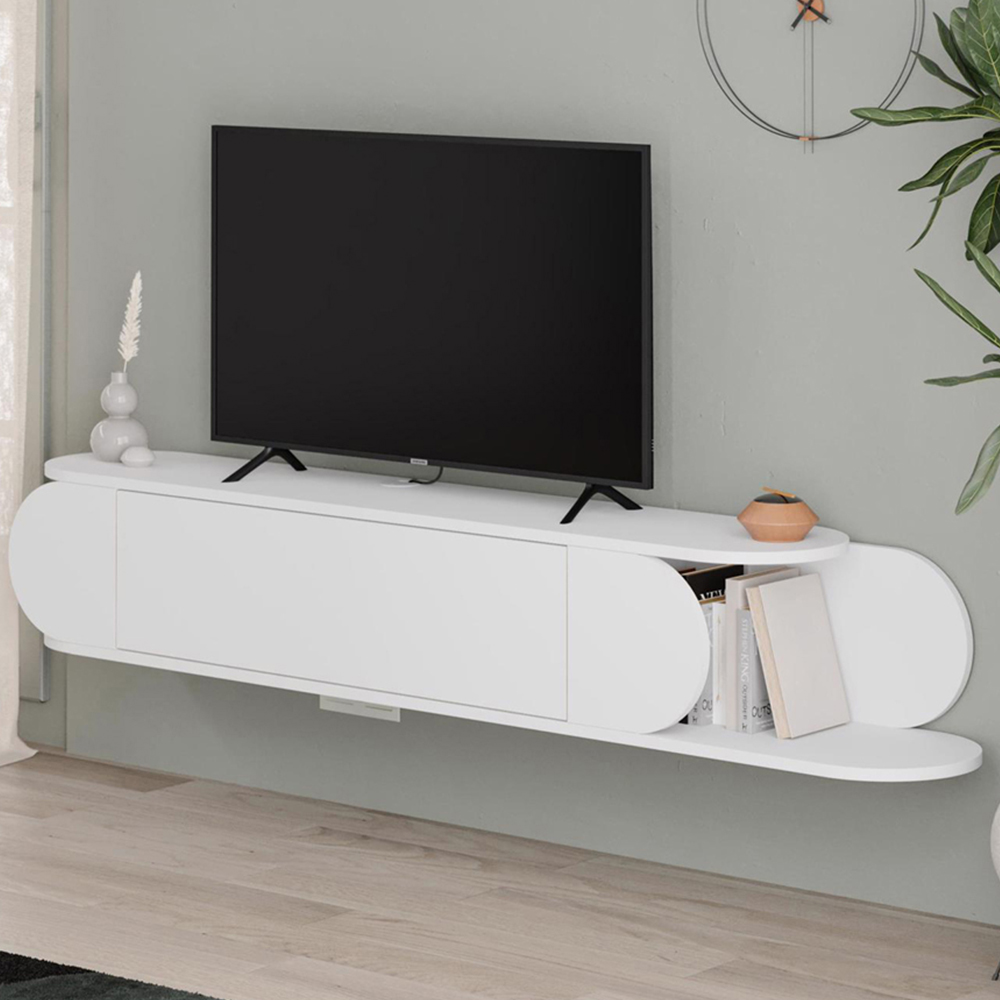 FWStyle Tone Single Door White Wall Mounted TV Unit - 2 Shelf