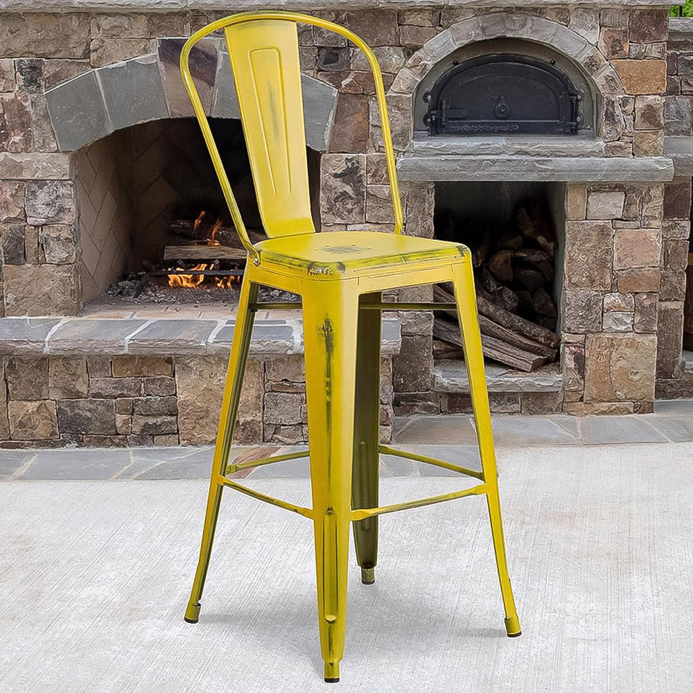 FWStyle Yellow Steel Bar Stools Set of 4