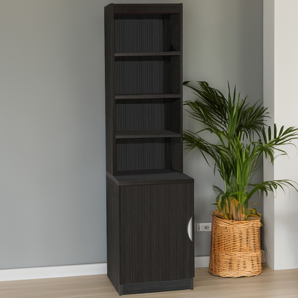 R White Cabinets Single Door 4 Shelf Black Desk Height Cupboard with Hutch