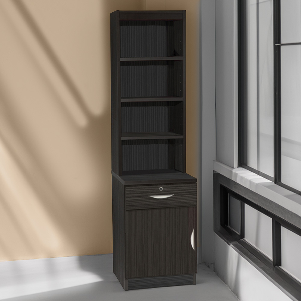 R White Cabinets Single Door Single Drawer 4 Shelf Black Cupboard with Hutch