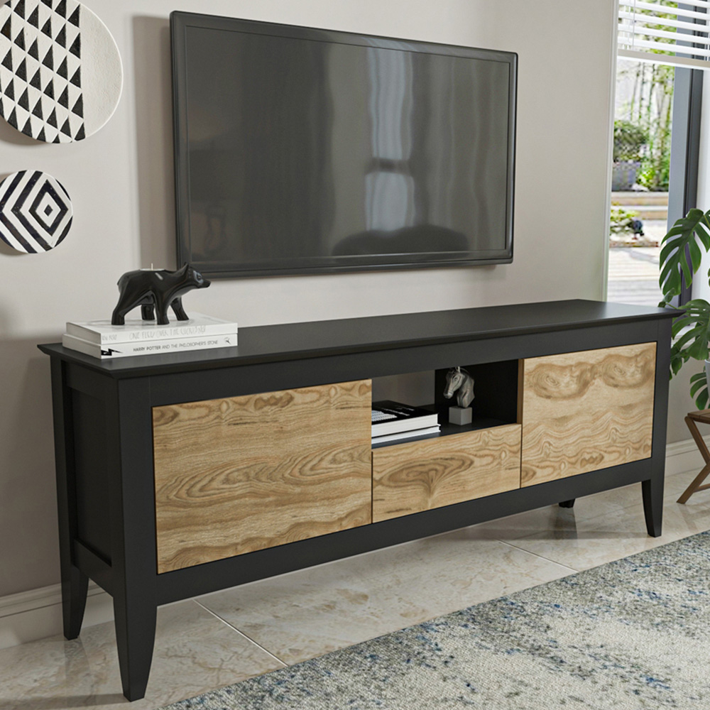 Decorotika Verde 3 Door Single Shelf Oud and Black TV Unit