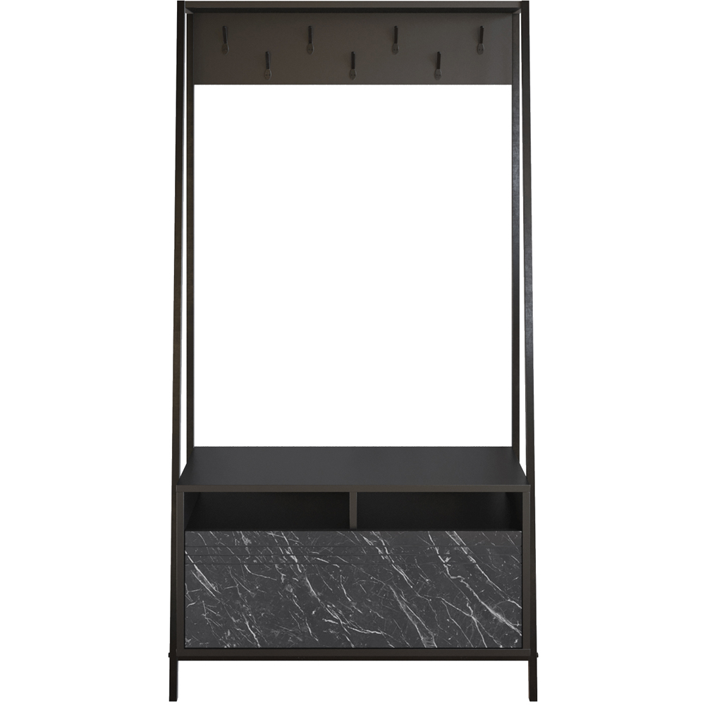 Decorotika Devin Single Door 2 Shelf Black Marble and Black Coat and Shoe Rack