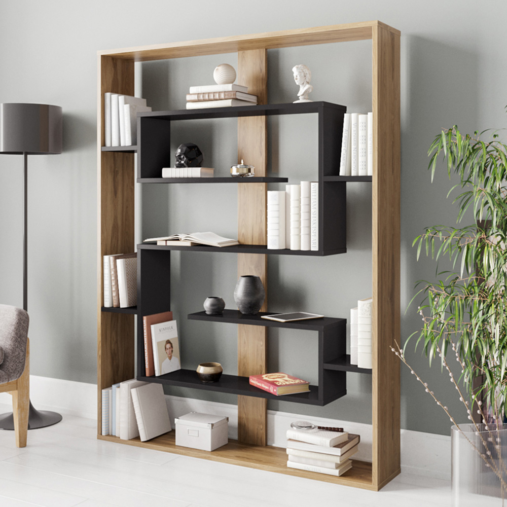 Decorotika Multi Esteban Shelf Black And Oud Geometric Bookcase Size 10