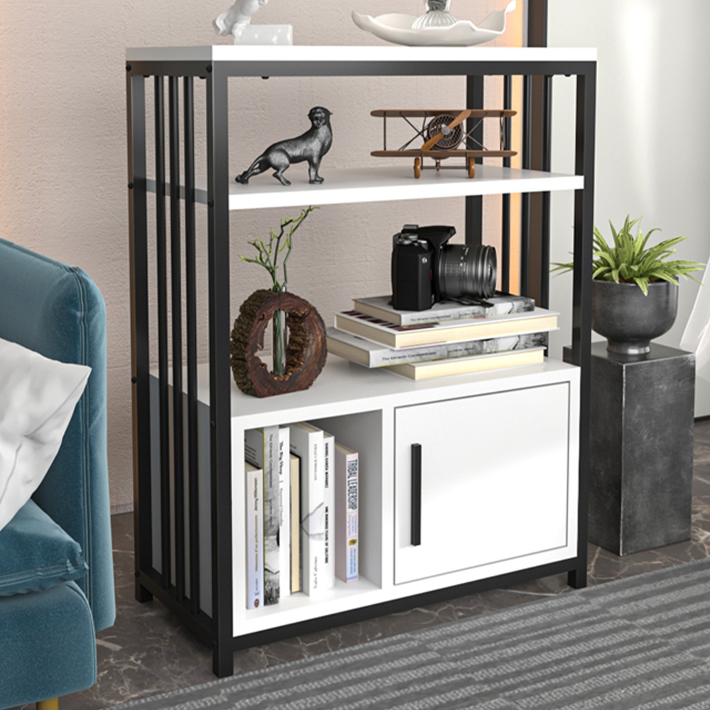 Decorotika Letos Single Door 3 Shelf White and Black Bookshelf