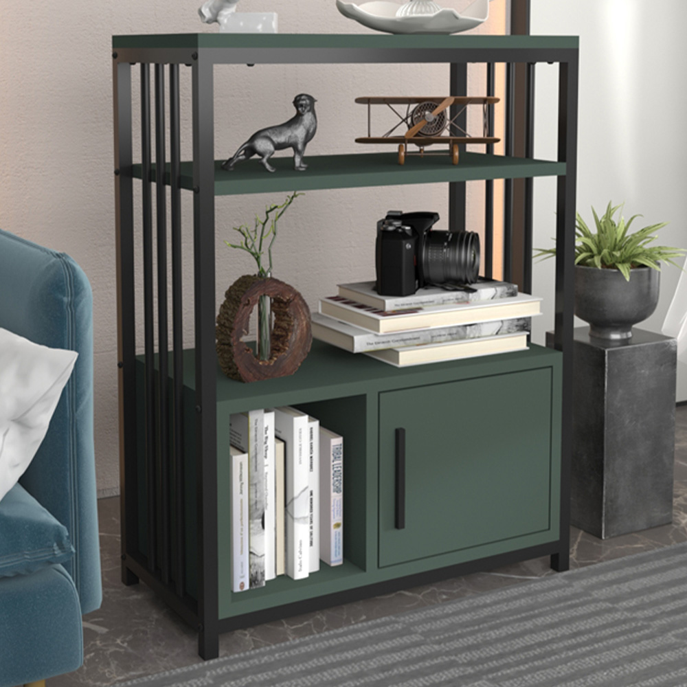 Decorotika Letos Single Door 3 Shelf Green and Black Bookshelf