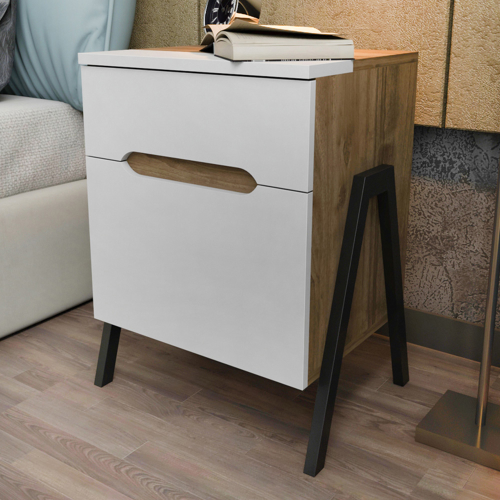 Decorotika Neva Single Door Single Drawer Walnut White and Black Side Table