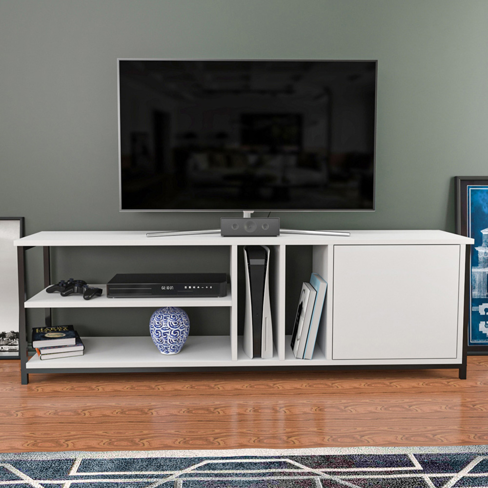 Decorotika Oneida Single Door 4 Shelf Black and White TV Unit