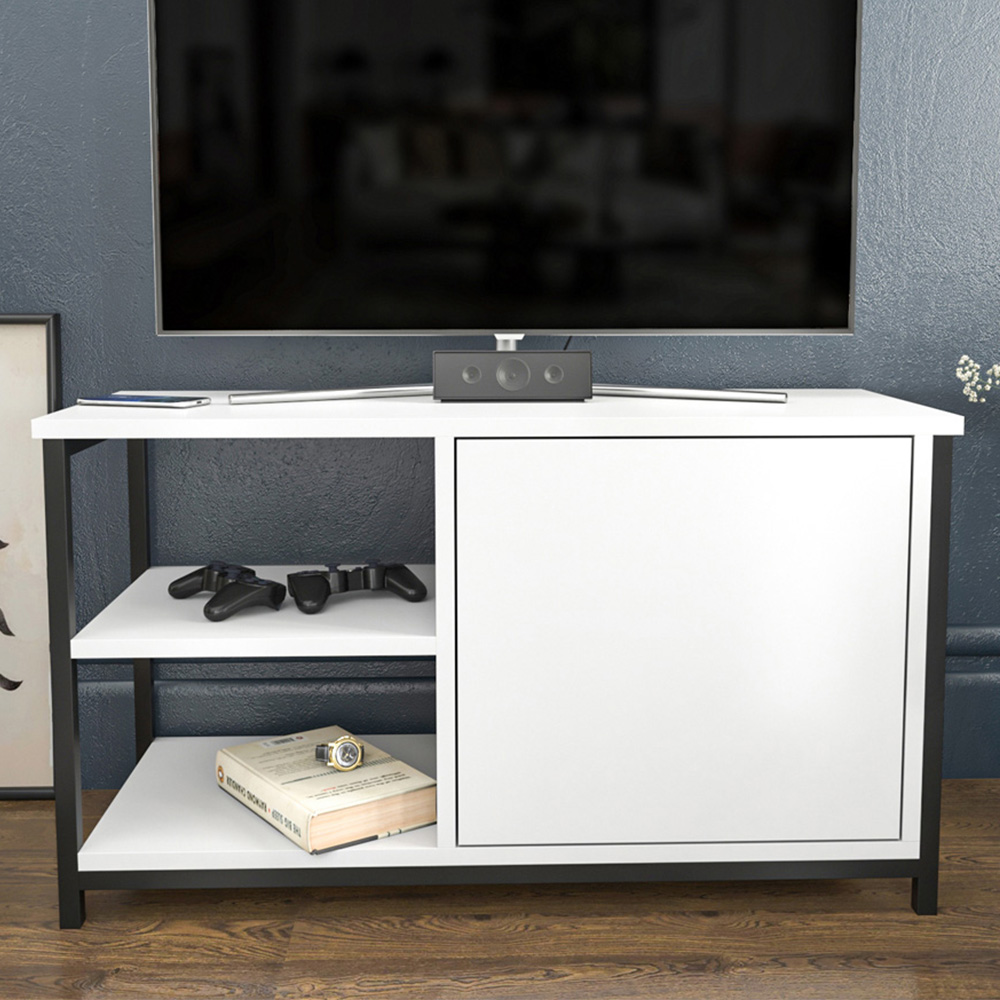 Decorotika Muskegon Single Door and 2 Open Shelf Black and White TV Unit