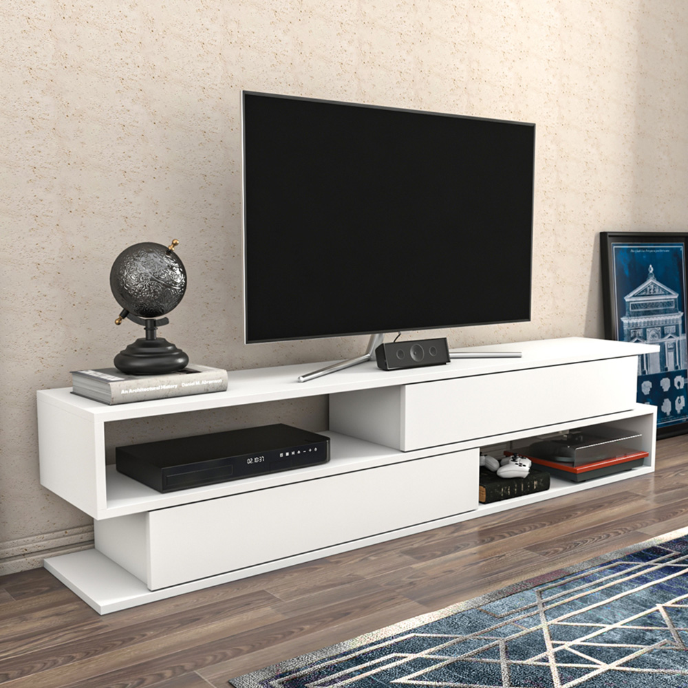 Decorotika Cortez 2 Shelf White TV Unit - 160cm Width - Melamine Material