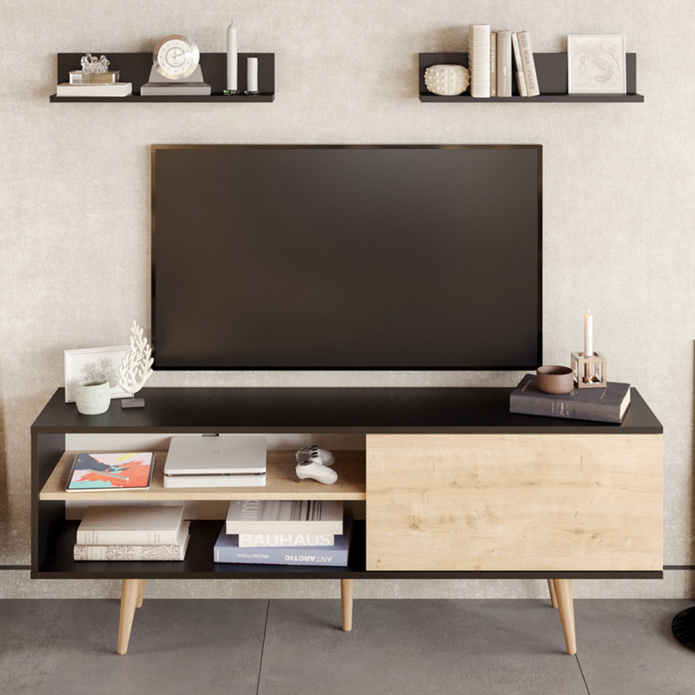 Decorotika Pi Single Door Black and Oak TV Unit