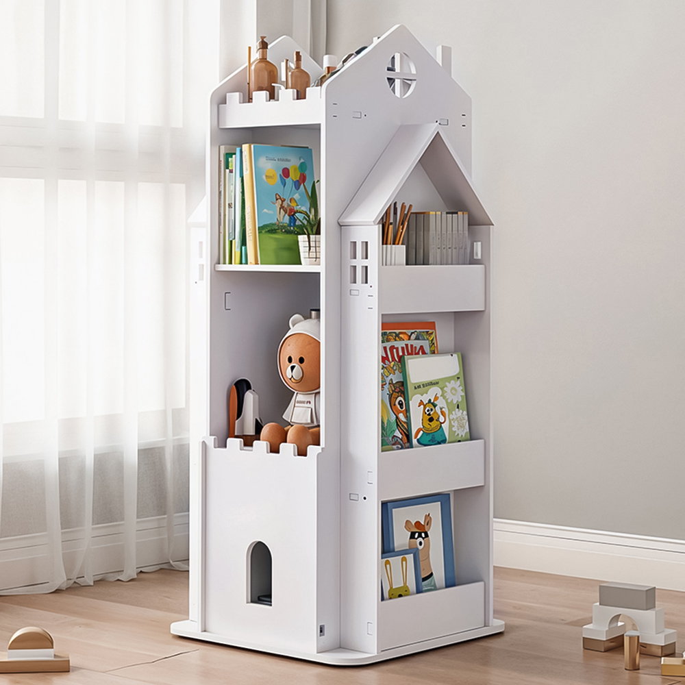 Living and Home 4 Tier White Rotating Kids Castle Bookshelf