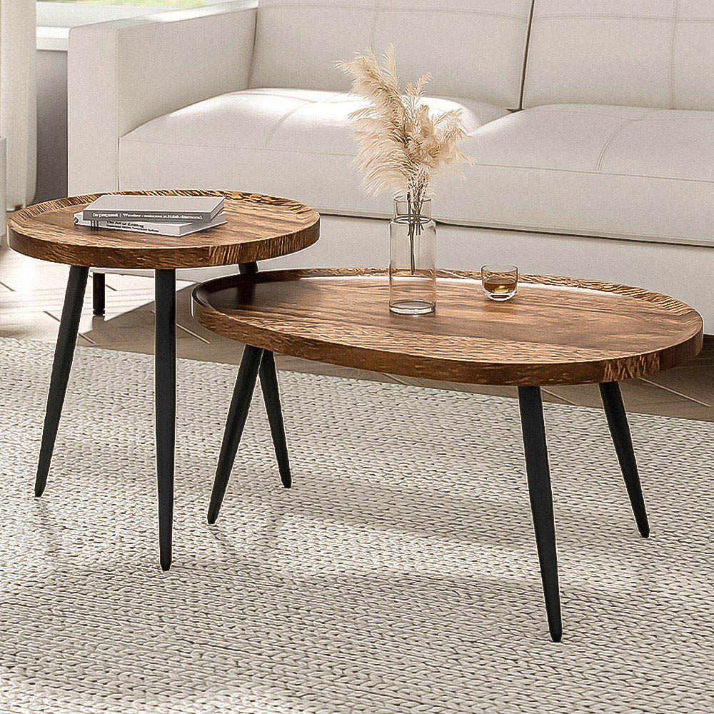 Living and Home Brown Wood Grain Nesting Tables Set of 2