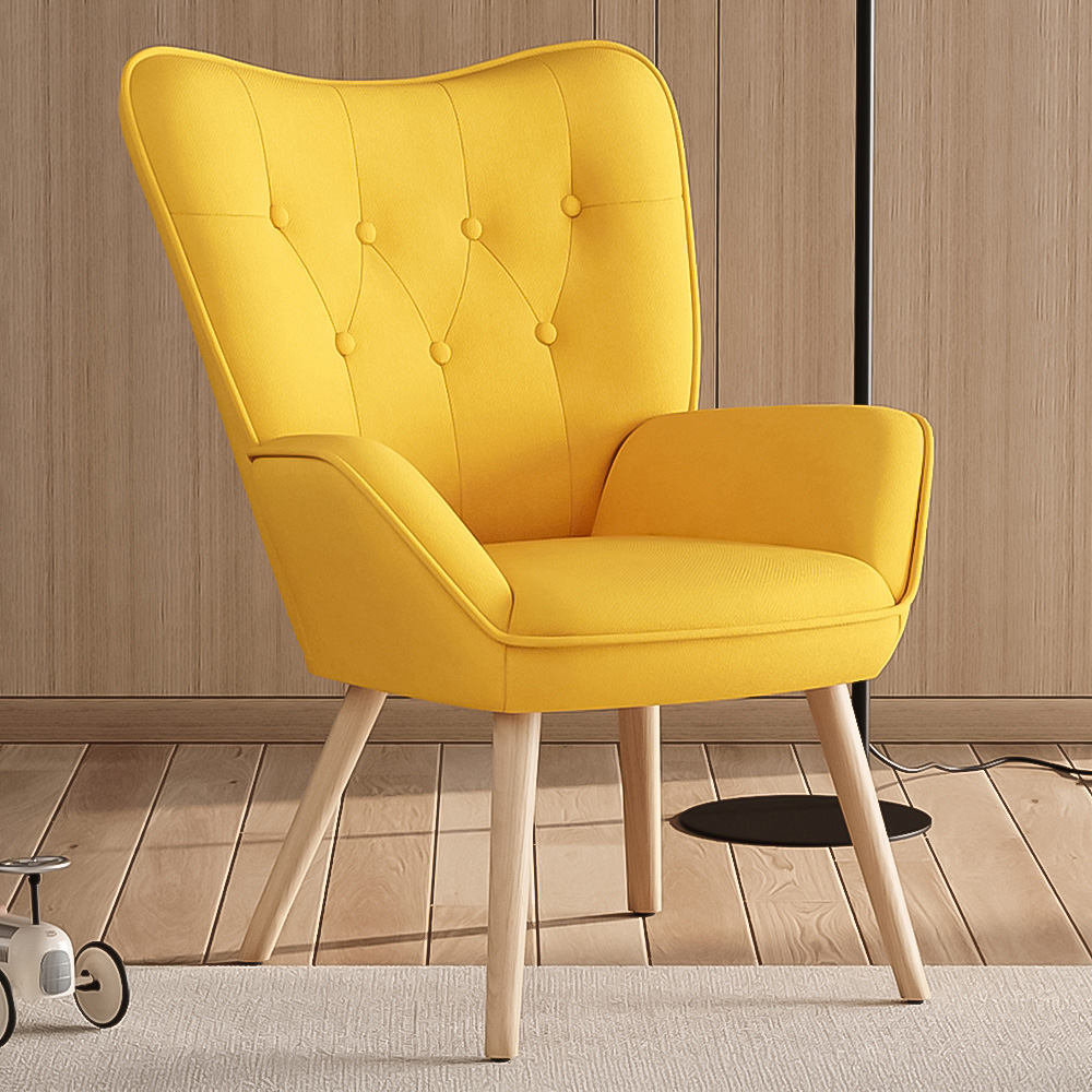 Living and Home Yellow Tufted Button Linen Armchair