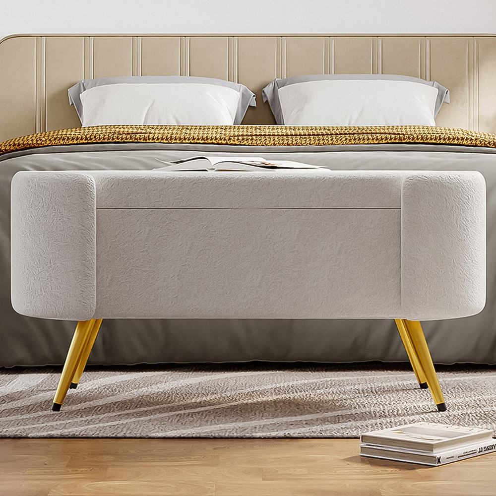 Living and Home White Modern Upholstered Accent Bench