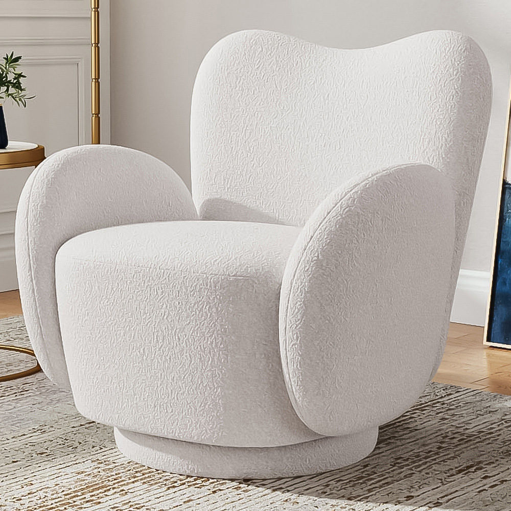 Living and Home White Teddy Fur Upholstered Swivel Armchair