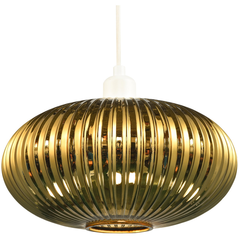Happy Homewares Designer Shiny Gold Plated Line Ribbed Glass Oval Pendant Shade