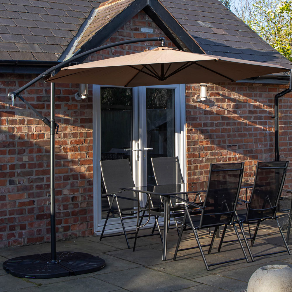 Samuel Alexander 4 Seater Garden Dining Table with Beige Banana Parasol and Base 3m