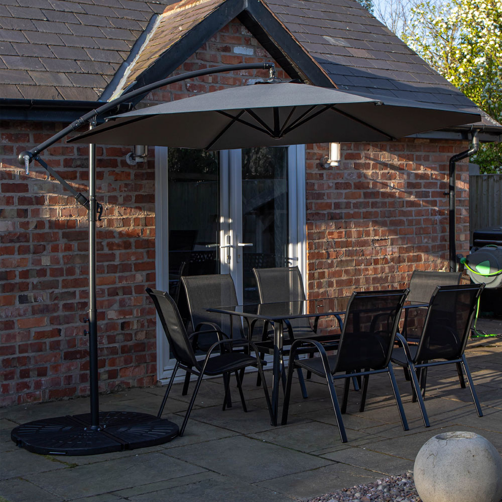 Samuel Alexander 6 Seater Garden Dining Table with Grey Banana Parasol and Base 3m