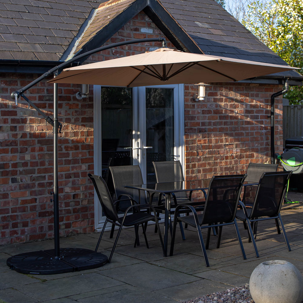 Samuel Alexander 6 Seater Garden Dining Table with Beige Banana Parasol and Base 3m