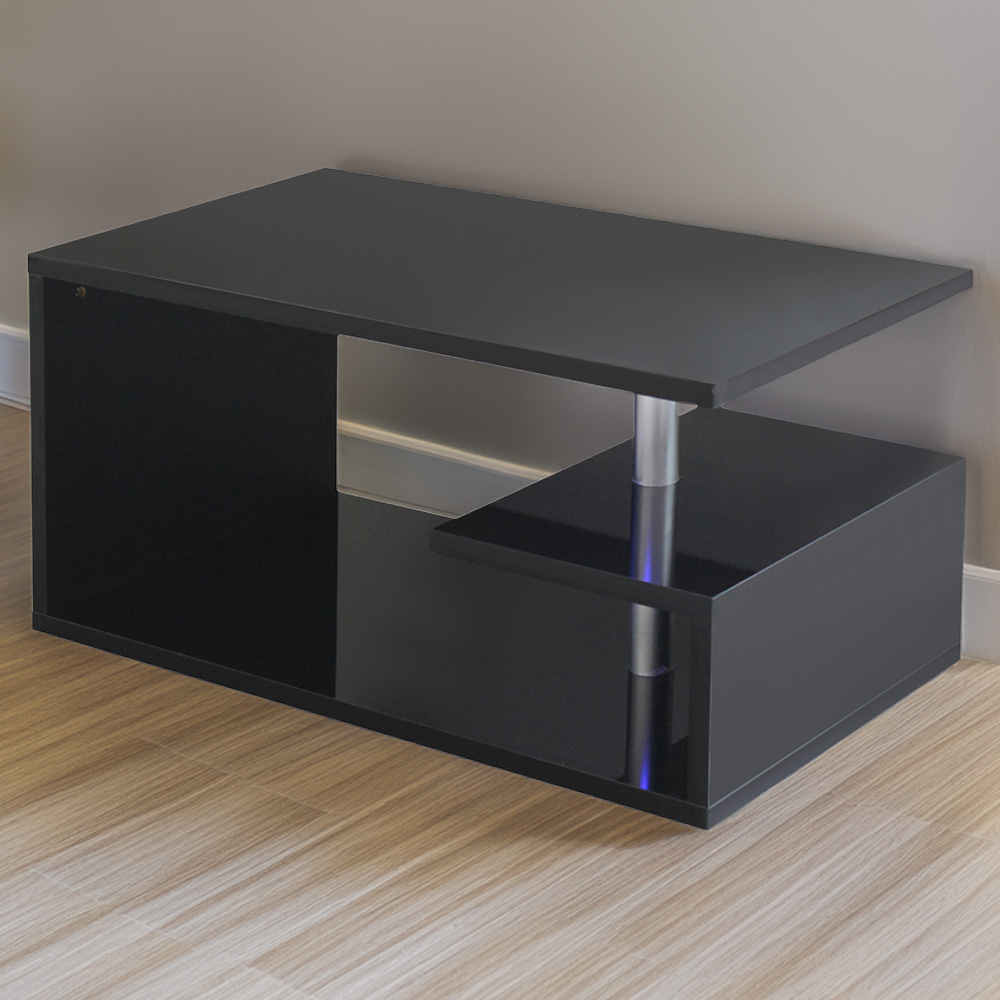 Comfy Living Black High Gloss Abstract LED Coffee Table