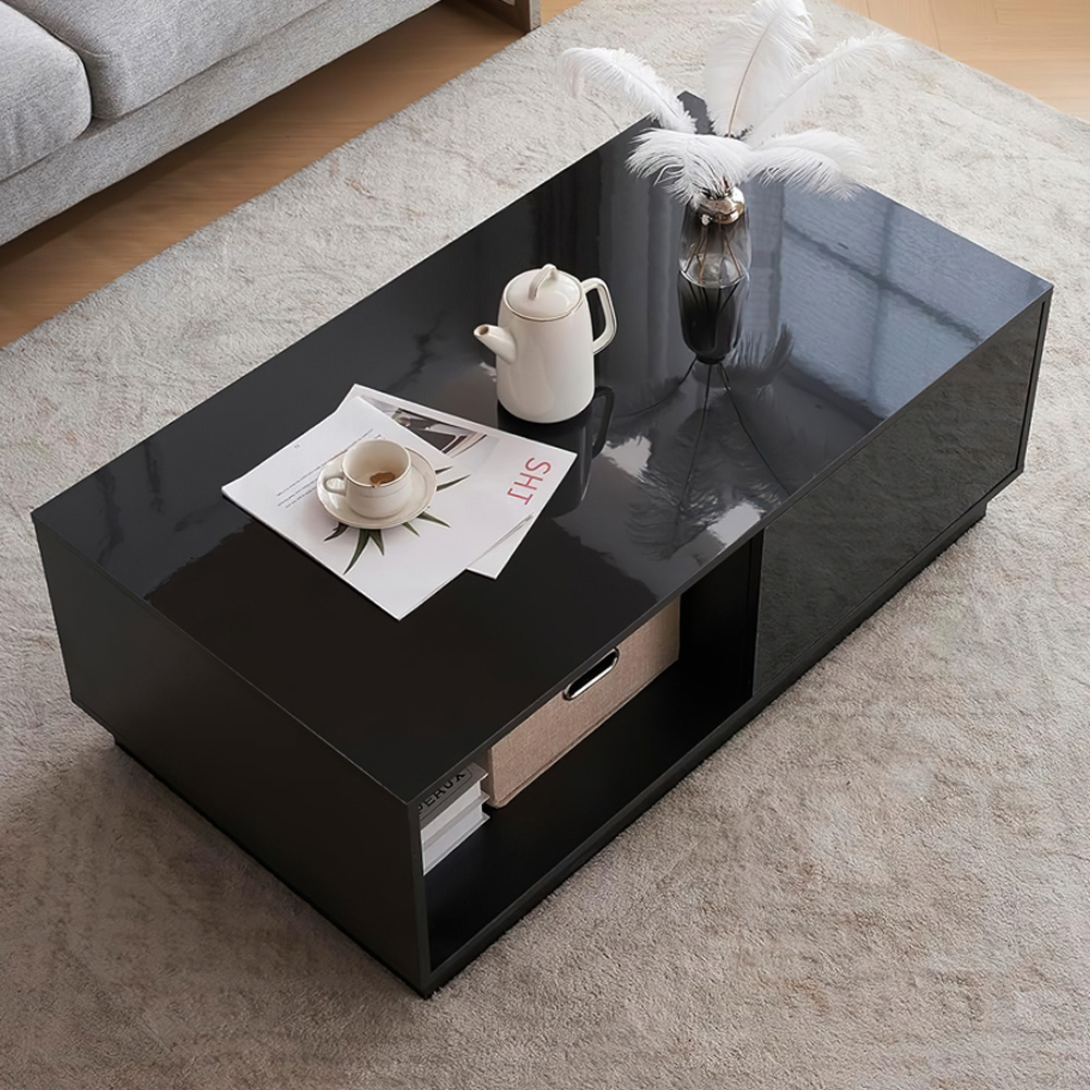 Comfy Living Single Shelf Single Drawer Black High Gloss Contemporary LED Coffee Table