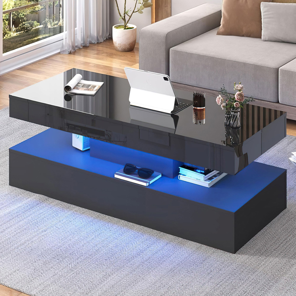 Comfy Living Black High Gloss LED Coffee Table