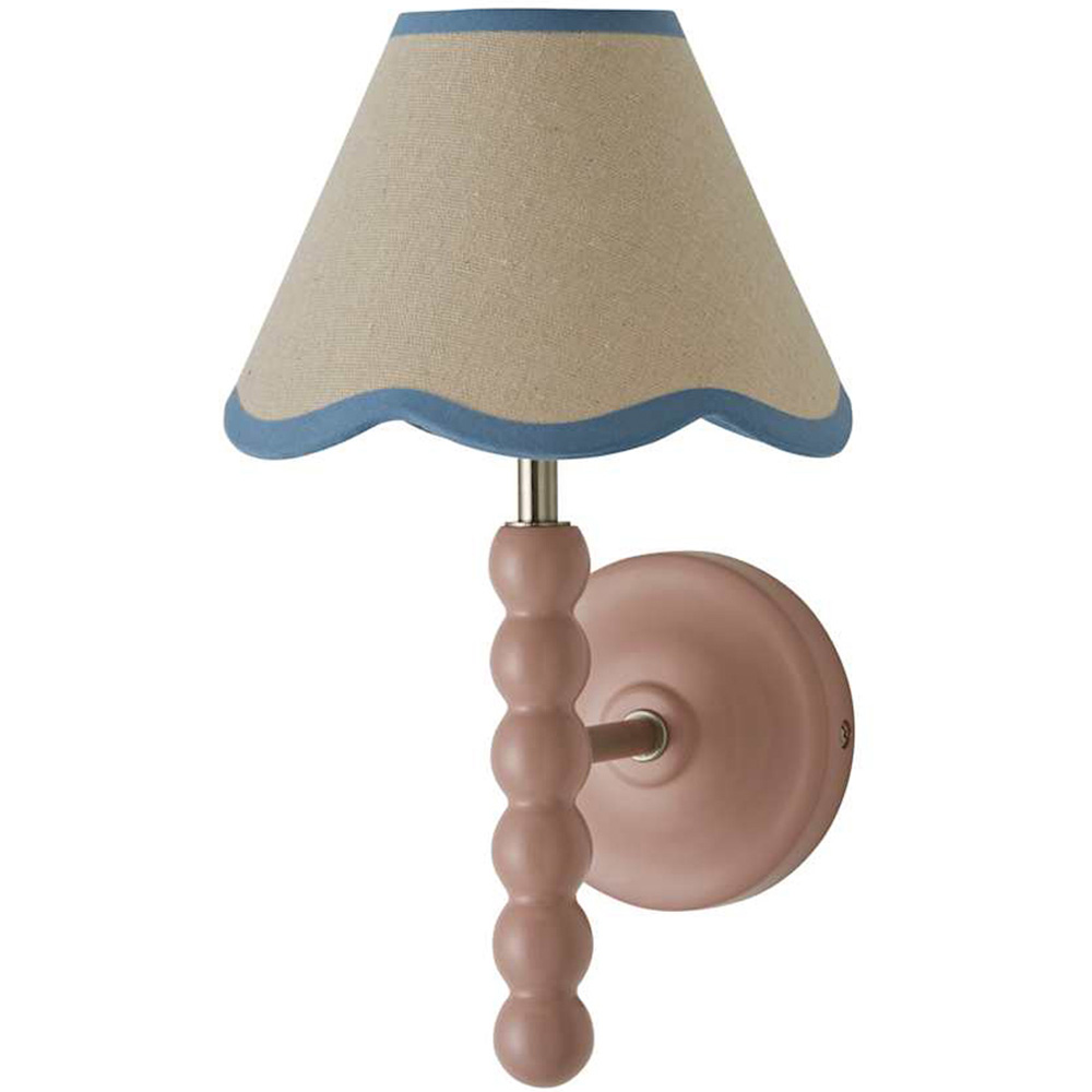 ValueLights Pink Bobbin LED Wall Light - Blue Trim Scallop Shade - with Bulb