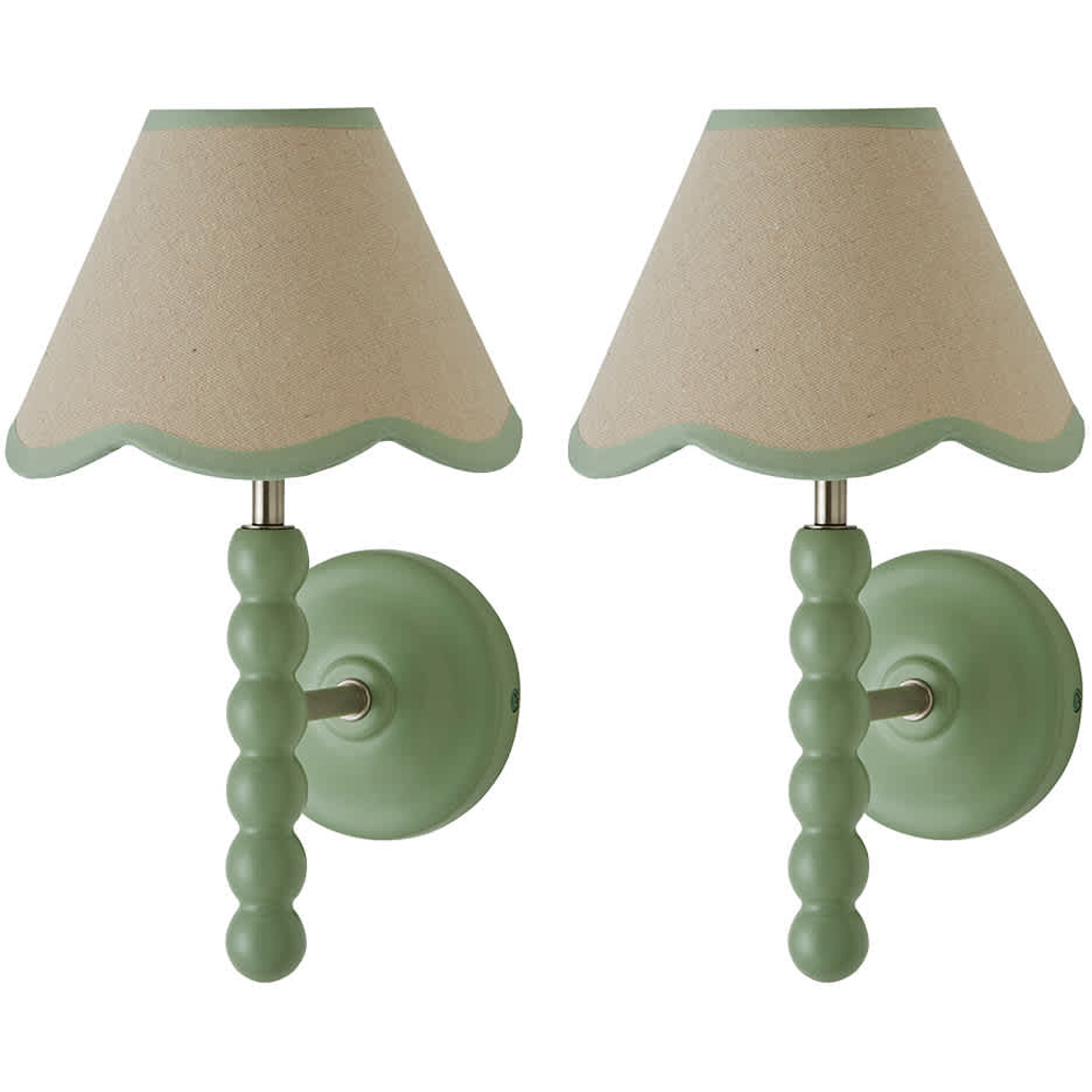 ValueLights Green Bobbin LED Wall Light with Scallop Shade - 2 Pack