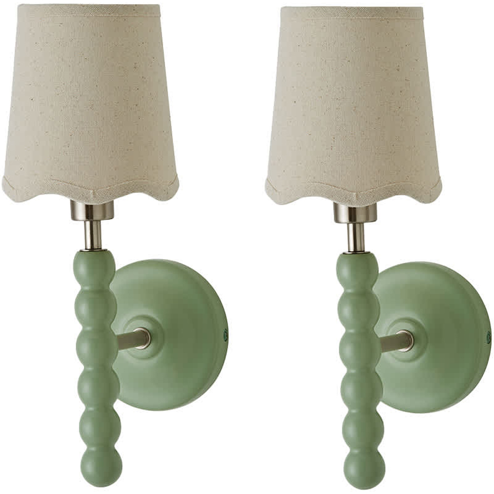 ValueLights Bobbin LED Wall Light - Scallop Shade - Sage Green - Bulb Included - 2 Pack