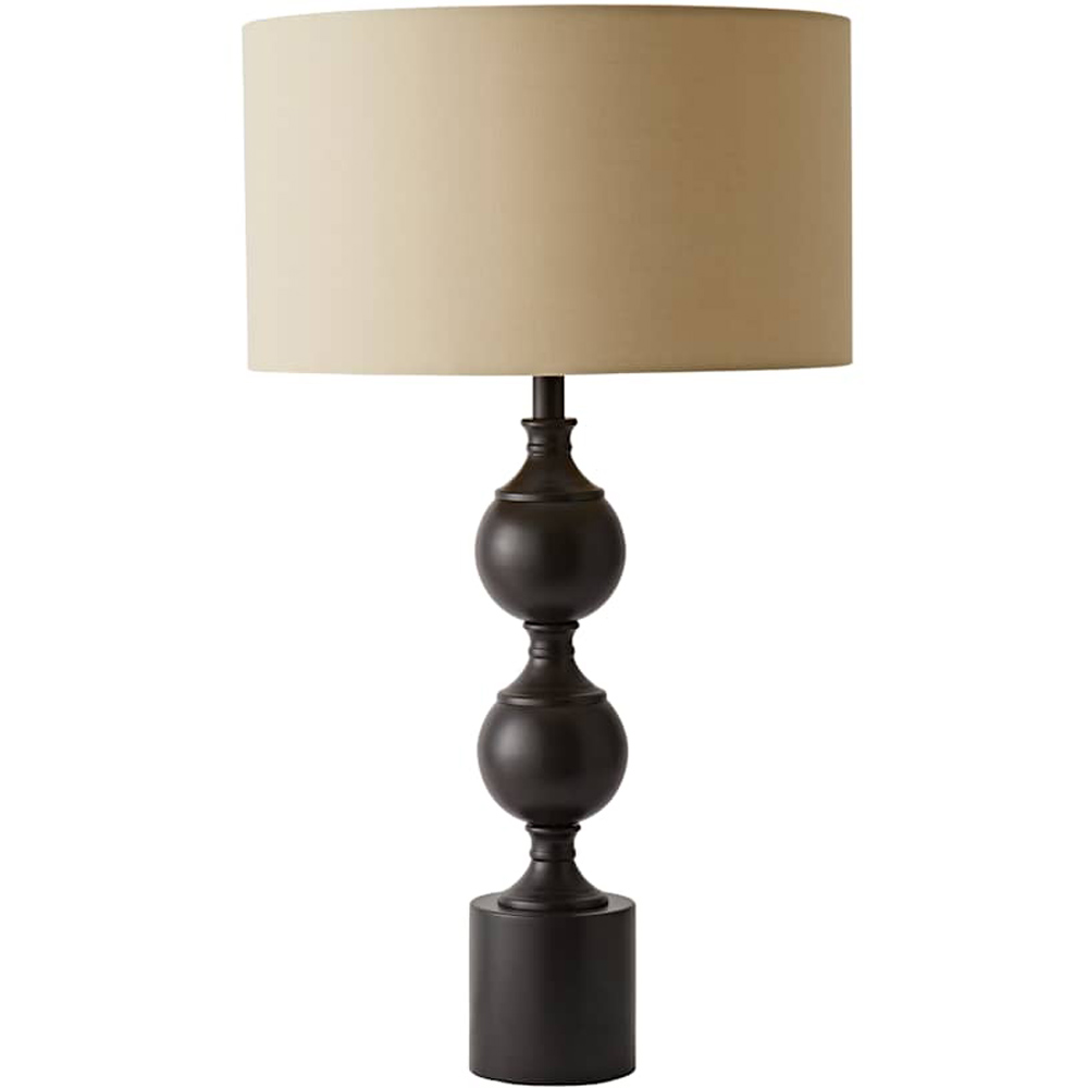 ValueLights Declan Metal Candlestick LED Table Lamp - Natural Drum Shade - Brown