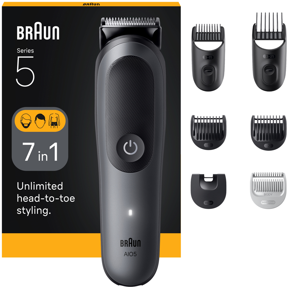 Braun All-in-One Series 5 AIO5520 7-in-1 For Men Grey Sharp Blade Grooming Kit with 14 Lengths