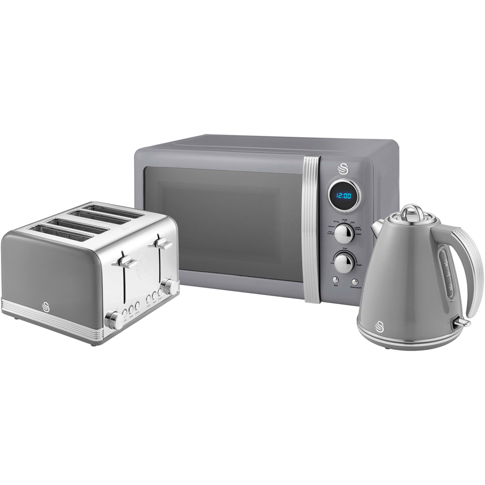 Tower Swan Retro EEJB174 Grey 20L Microwave with 4 Slice Toaster and 1.5L Kettle Set