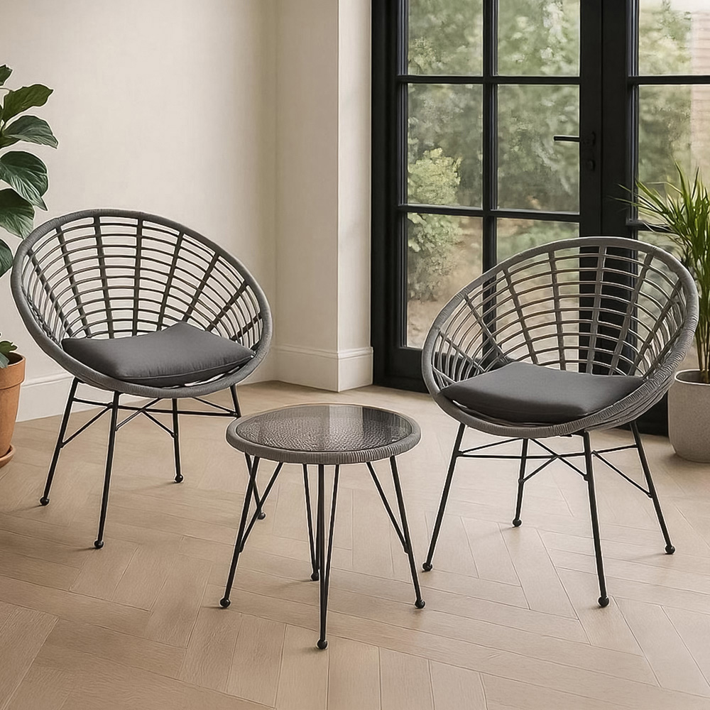 Home Republic Venice 2 Seater Grey Rattan Curved Garden Bistro Set with Cushion