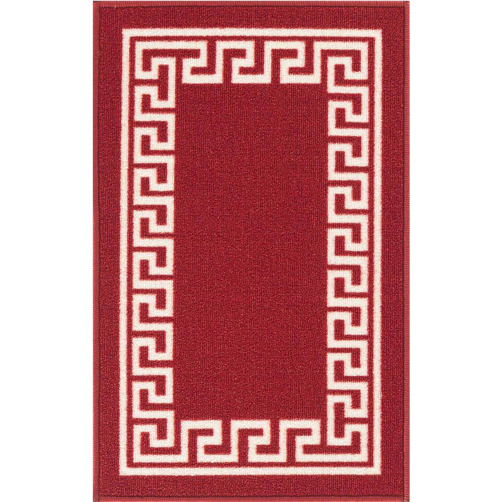 Desire Rugs Havana Red and White Greek Key Anti Slip Door Mat 300 x 80cm