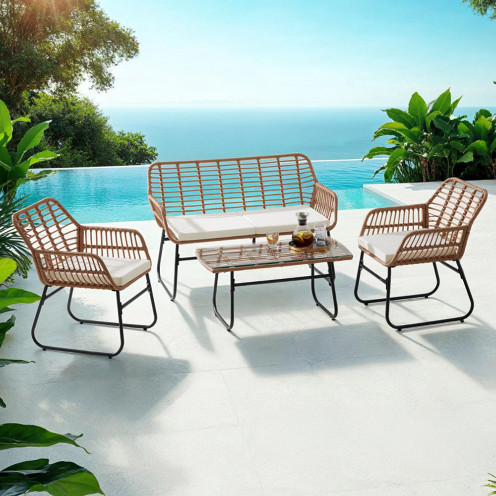 tectake Molfetta 4 Seater XL Brown Weather Safe Garden Furniture Set